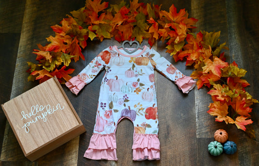 Pumpkin Print Ruffle Onesie